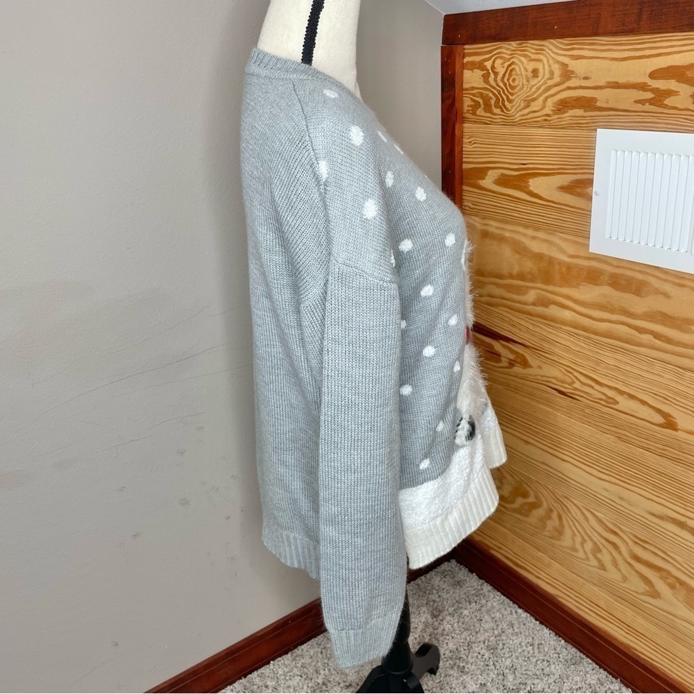 Holiday Time Grey White Polka Dot Polar Bear Snow Christmas Ugly Sweater Medium - Picture 2 of 9